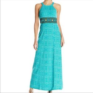 NWOT PRANA Skye Retro Teal MAXI DRESS Built in Bra